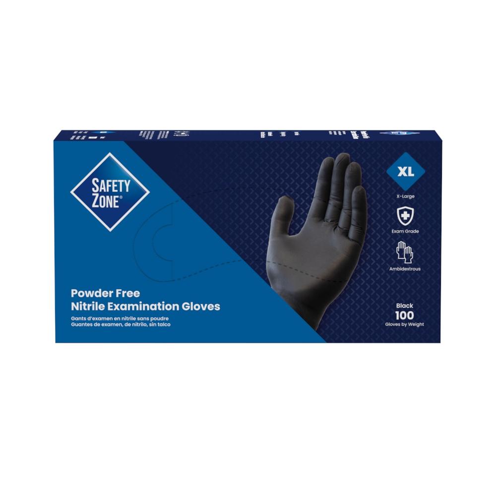 Safety Zone® Nitrile Powder-Free Exam Gloves, 10x100, Black, 5.5 mil - XL GNPR XL 1 K