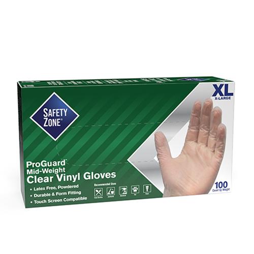 Safety Zone® Vinyl Powdered Gloves, 10x100, Clear, 3 mil - XL GVDR XL 1