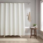 Raindrop Textured Solid Shower Curtain Set with Rings - White SCSET-7272-WH